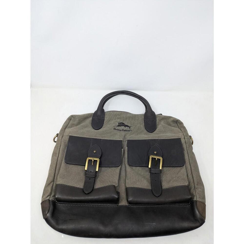 Tommy Bahama Messenger Bag Gray Cotton Canvas Leather Big Island Collection